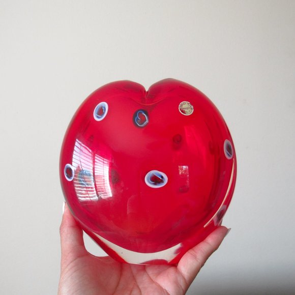 VTG Italian Murano Art Glass Vase Collectible Red Millefiori Studio Blown MCM - Picture 6 of 7